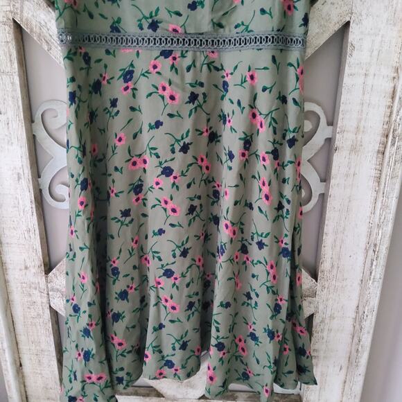 Verte Women's Junior Off Shoulder Fit & Flare Mini Dress in Olive Green Floral - Picture 8 of 11